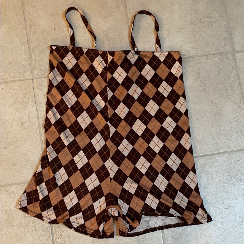 Chic Brown Argyle Women's Playsuit